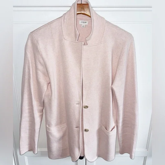 J. Crew Sweater Blazer Pink Knit Single Breasted Large Classic Preppy NormCore - Picture 2 of 7